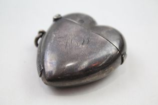 Antique Victorian 1897 Sheffield Sterling Silver Heart Shaped Vesta Case (27g) // w/ Personal