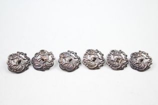 6 x Antique Late Victorian 1899 Birmingham Sterling Silver Figural Buttons (11g) // Maker - Levi &