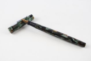 Vintage MABIE TODD Swan Self Filler Green Fountain Pen w/ 14ct Gold Nib WRITING // Dip Tested &