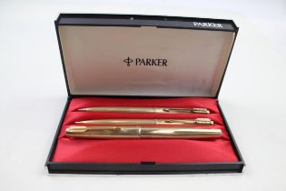 Vintage PARKER 61 Gold Plated Fountain Pen w/ 14ct Gold Nib, Ballpoint, Pencil // Dip Tested &