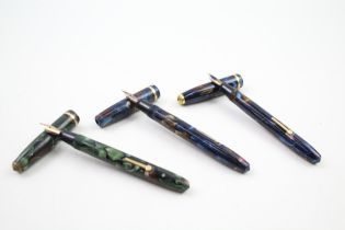 3 x Vintage CONWAY STEWART 550 Dinkie Fountain Pens 14ct Gold Nibs WRITING // Dip Tested & WRITING