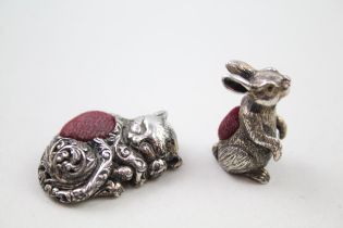2 x Vintage .925 Sterling Silver Novelty Miniature Pin Cushions Inc Cat (29g) // In vintage