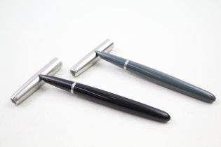 2 x Vintage PARKER 51 Fountain Pens w/ 14ct Gold Nibs WRITING Inc Black, Grey // Dip Tested &