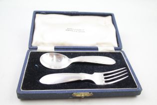 Vintage Hallmarked 1949 Sheffield Sterling Silver Baby Feeding Spoon & Fork 45g // In Original