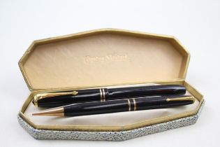 Vintage CONWAY STEWART 24 Black FOUNTAIN PEN w/ 14ct Gold Nib WRITING // w/ Matching Pencil (