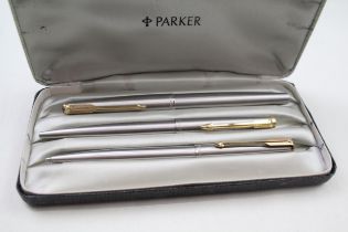 Vintage PARKER 65 Fountain Pen Set w/ 14ct Gold Nib, Ballpoint, Pencil, Box Etc // Dip Tested &