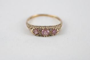 9ct gold pink gemstone & diamond ring (2g) Size P