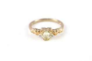 9ct gold green gemstone & diamond ring (2.2g) Size N