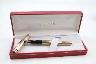 Vintage SHEAFFER Targa Gold Plated Fountain Pen w/ 14ct Gold Nib WRITING Boxed // w/ Personal