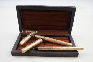 Vintage PARKER 105 Gold Plated Fountain Pen w/ 14ct Gold Nib, Fineliner, Box Etc // Dip Tested &