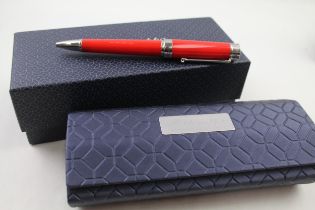 MONTEGRAPPA Red Lacquer & Silver Tone Ballpoint Pen / Biro WRITING Boxed // WRITING In previously