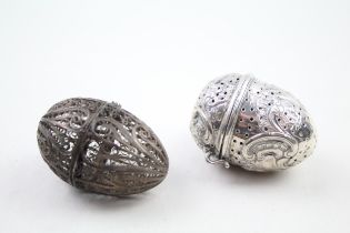 2 x Antique / Vintage .950 Silver Egg Shaped Tea Infuser Inc Filigree (51g) // XRF TESTED FOR PURITY