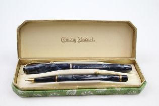 Vintage CONWAY STEWART 15 Navy FOUNTAIN PEN w/ 14ct Gold Nib WRITING // w/ Matching Pencil (