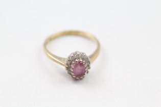 9ct gold pink gemstone & diamond cluster ring (2.3g) Size M