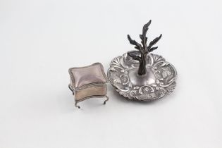 2 x Antique Edwardian Hallmarked .925 Sterling Silver Trinket Dish & Box (47g) // In antique