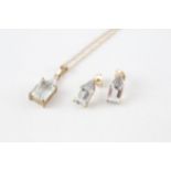 9ct gold diamond & prasiolite pendant necklace & stud earrings set (3.7g)