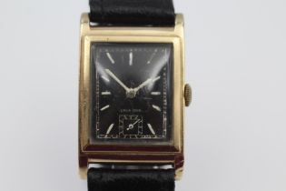 Black Dial 9ct Gold 'Tank' Cased Gents C.1930's WRISTWATCH Hand-Wind WORKING // Black Dial 9ct