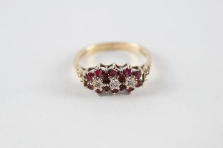 9ct gold ruby & diamond cluster ring (2.3g) Size N