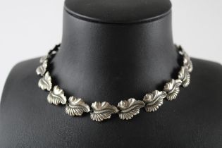 A silver leaf design panel necklace by designer N E From, denmark (22g)