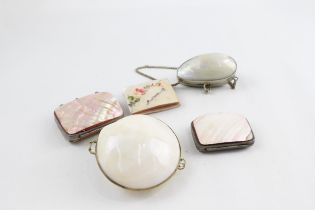 Antique Mother Of Pearl Purses Inc Silver Plate, Travel, Souvenir x 5 // (SOME DAMAGE / WEAR) In