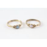 2x 9ct gold opal rings (3g) Size J 1/2 + J 1/2