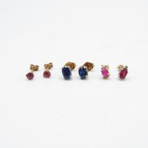 3x 9ct gold ruby, sapphire & diamond stud earrings (2g)