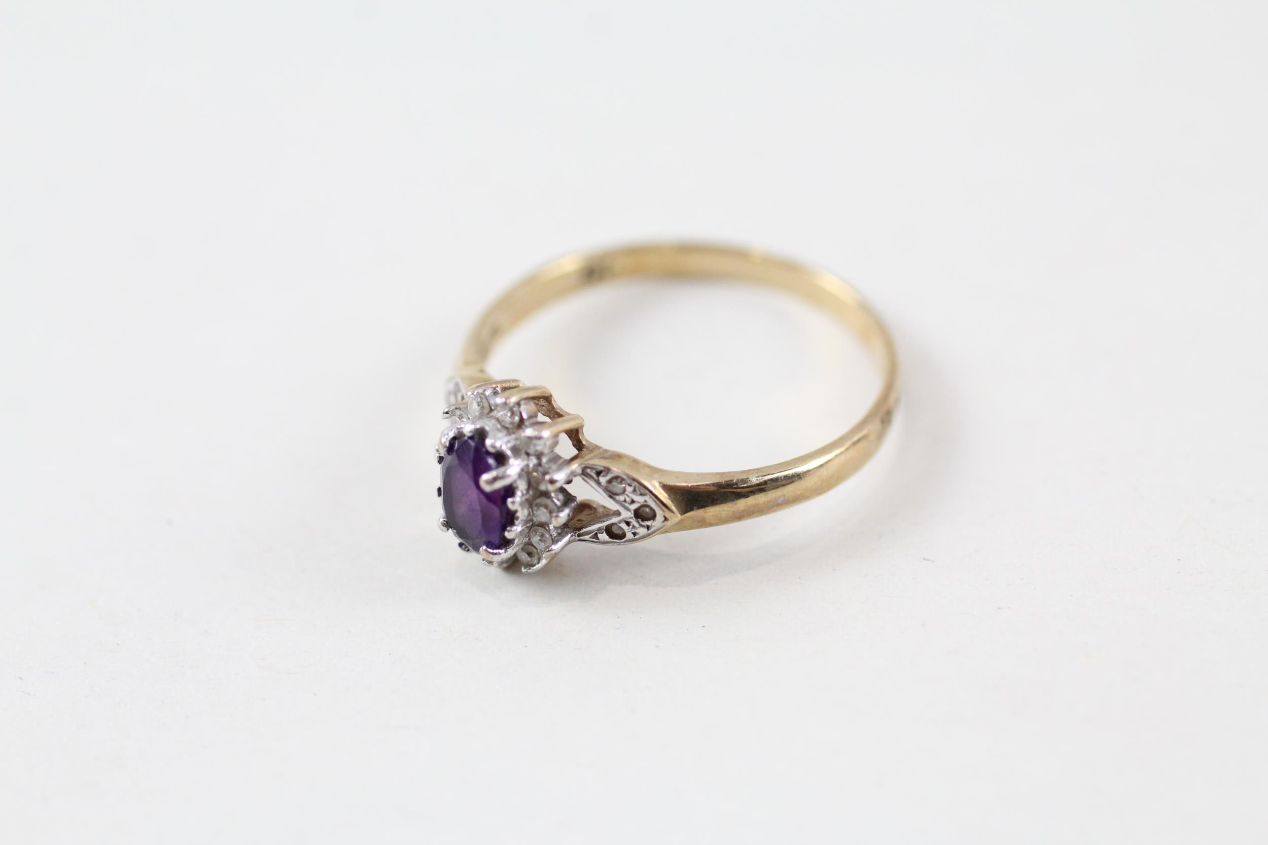 9ct gold amethyst & diamond ring (1.9g) Size P - Image 2 of 4