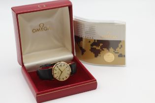 OMEGA GENEVE 9ct Gold Gents Vintage WRISTWATCH Hand-Wind WORKING Boxed // OMEGA GENEVE 9ct Gold