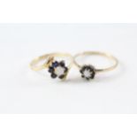 2x 9ct gold sapphire, opal cluster rings (2.5g) Size O + P