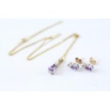 2x 9ct gold amethyst & diamond necklace & earrings set (2.3g)