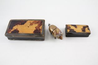 3 x Antique / Vintage Tobacciana Inc Brass Novelty Pig Vesta Case, Snuff Boxes // In antique /