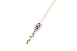 9ct gold multi-gemstone pendant & chain including peridot, topaz, amethyst & citrine (2.7g)