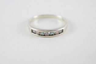 9ct white gold aquamarine & diamond half eternity ring (1.8g) Size O