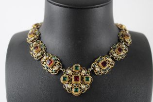 A 19th century Austro-Hungarian enamel and stone set necklace (55g)