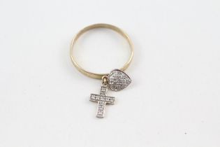 9ct gold diamond cross & heart ring (2.1g) Size W