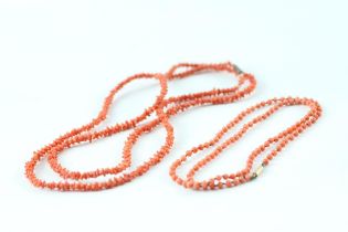 2x 9ct gold coral necklaces (14.5g)