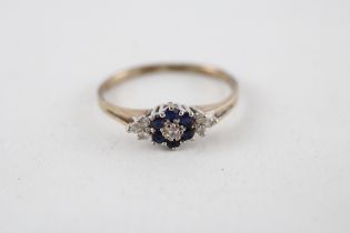 9ct gold diamond & sapphire floral cluster ring (1.3g) MISSHAPEN - AS SEEN Size O
