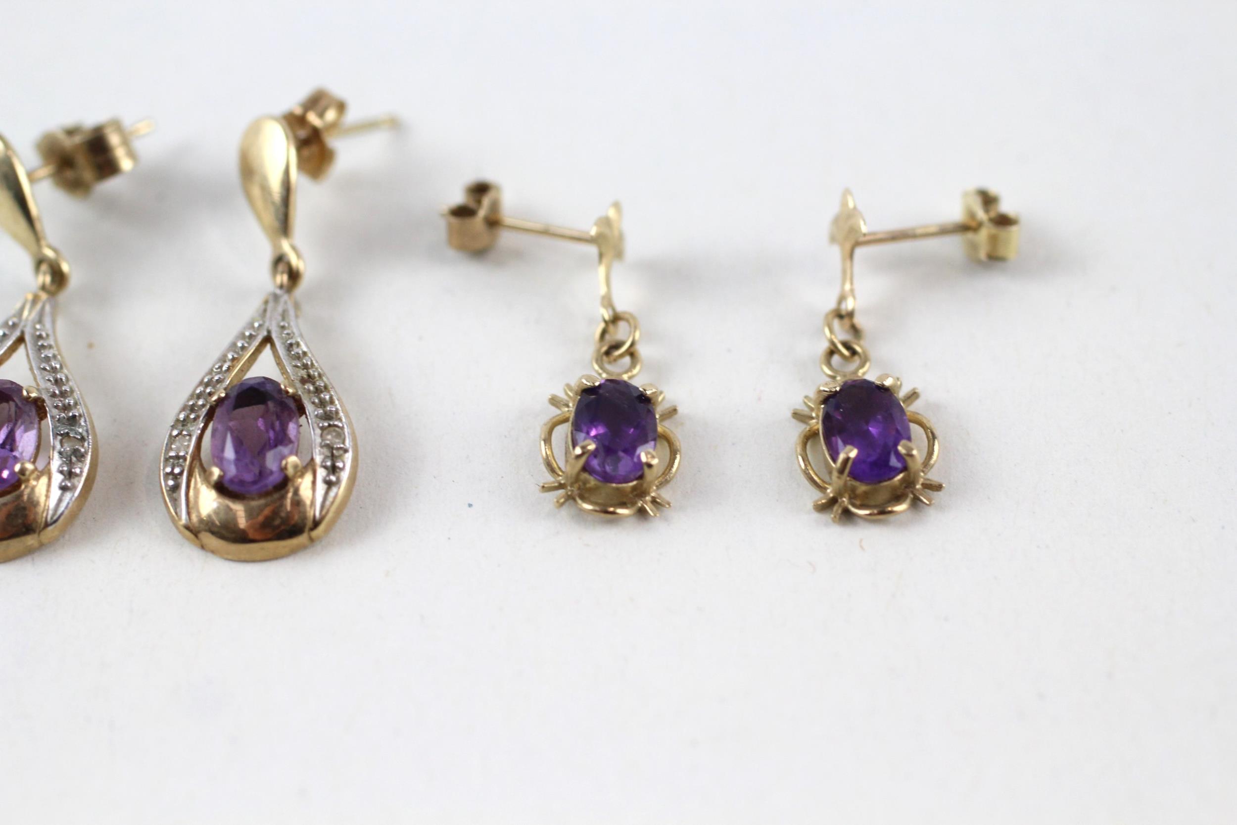 2x 9ct gold amethyst & diamond drop earrings (3g) - Image 4 of 5