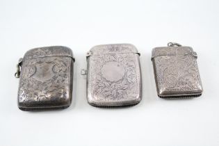 3 x Antique Hallmarked .925 Sterling Silver Vesta Cases Inc Victorian Etc (59g) // Inc Victorian,