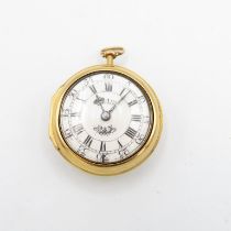 Very rare 18ct gold paired pocket watch VERGE FUSEE movement outer case is hallmarked, inner case