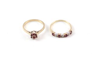 2x 9ct gold ruby & diamond rings (2.9g) Size M + N