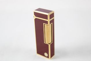 DUNHILL Rolagas Gold Plate & Burgundy Lacquer Cigarette Lighter Swiss Made // UNTESTED In previously