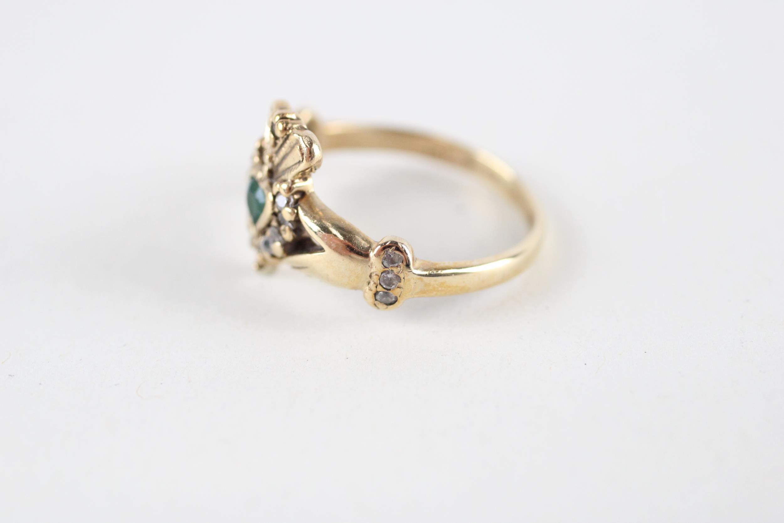 10ct gold emerald & diamond claddah ring (2g) Size J - Image 3 of 4