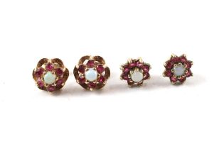 2x opal & ruby cluster earrings (2.5g)