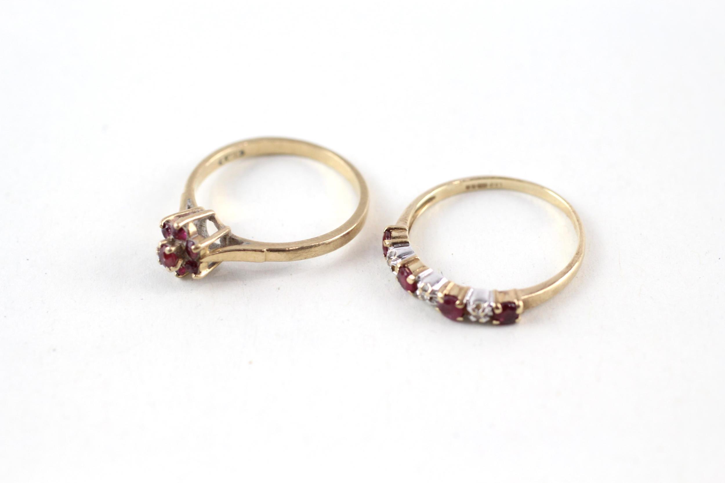 2x 9ct gold ruby & diamond rings (2.9g) Size M + N - Image 2 of 6