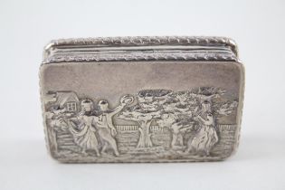 Vintage Hallmarked 1951 Birmingham Sterling Silver Figural Snuff Box (48g) // w/ Garden Scene