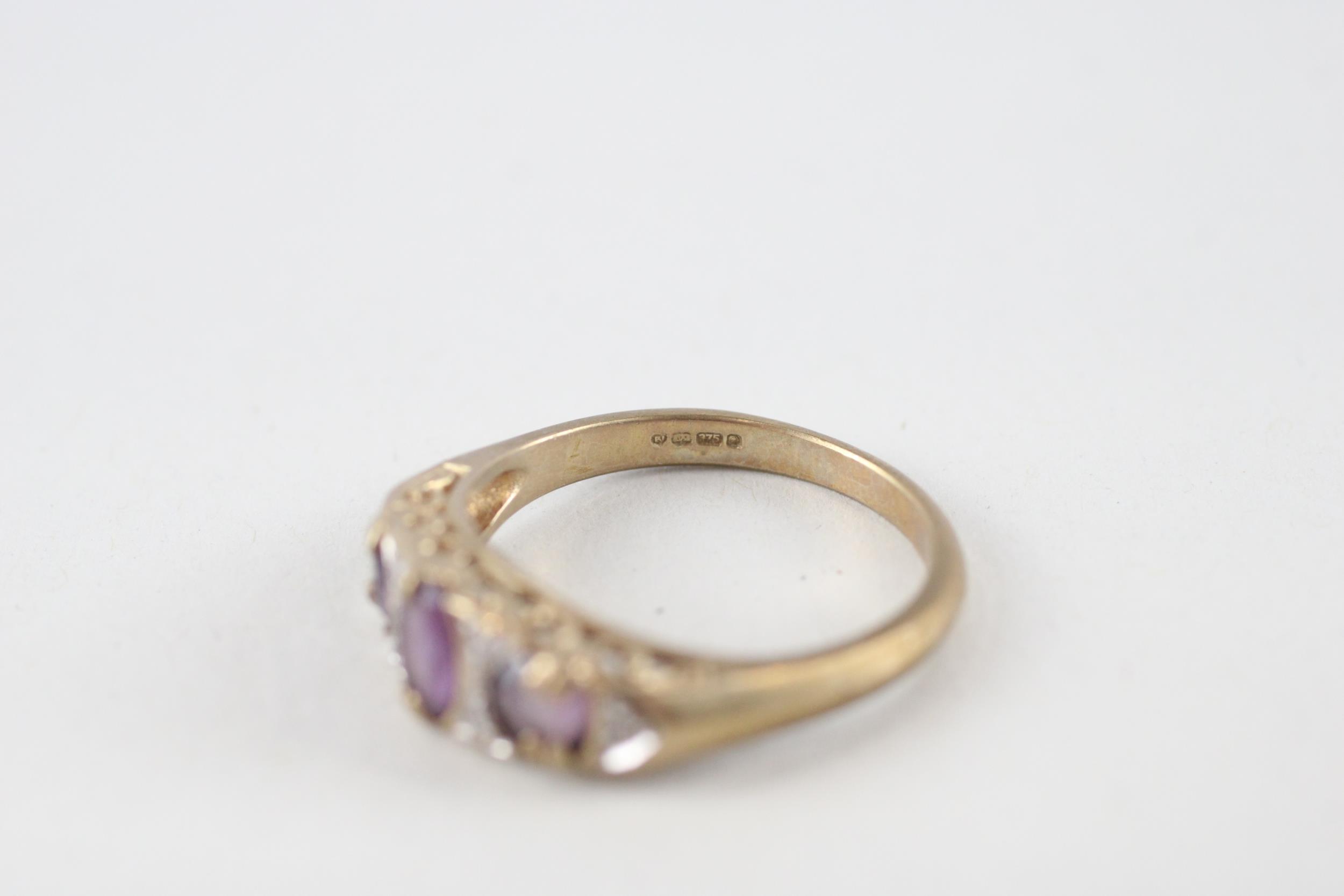 9ct gold amethyst & diamond ring (3g) Size O - Image 4 of 4