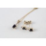 9ct gold diamond & sapphire pendant necklace & earrings set (1.9g)