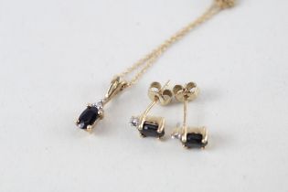 9ct gold diamond & sapphire pendant necklace & earrings set (1.9g)