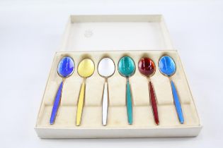 6 x Vintage .925 Sterling Silver DAVID ANDERSON Guilloche Enamel Spoons (55g) // w/ Original Box